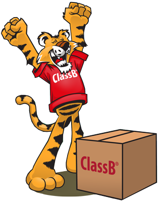 Tiger opening a box of custom apparel