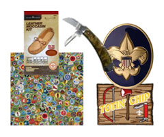 scout troop coins, scrapbooking, knives and retail items