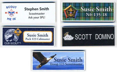 Plastic full color scout name tag examples