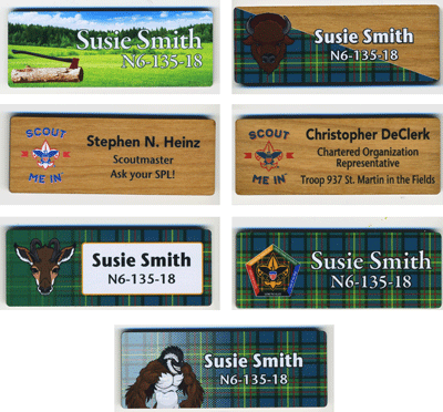 Wood full color scout name tag examples