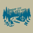 Canoeing, Mountains, Pine Trees, River T-shirt Design