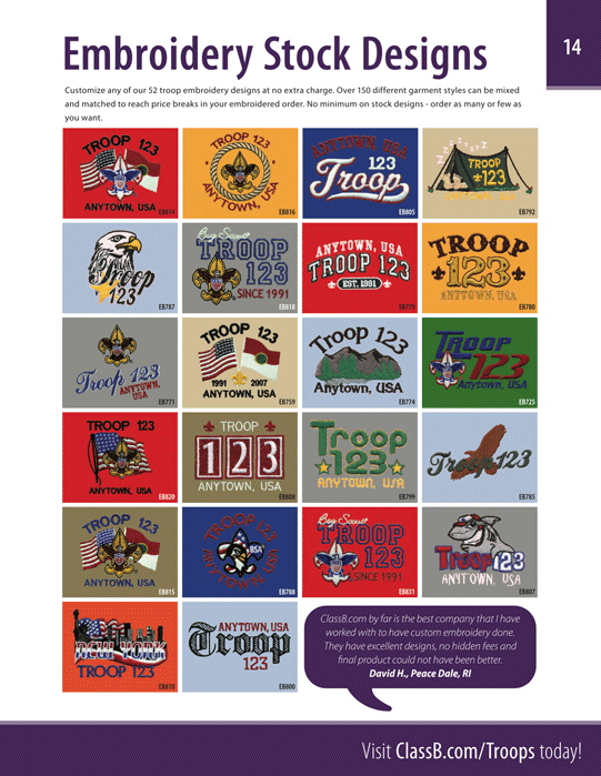 ClassB boy scout troop catalog page 14 custom patrol patches and wood badge gear