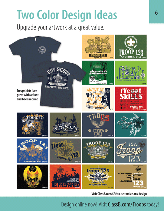 Custom boy scout troop t-shirt ClassB catalog Page 6 two color designs