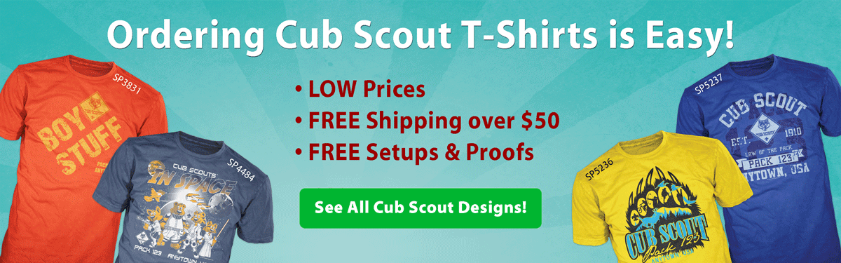 Cub Scout pack custom t-shirts ordering is easy low prices free shipping