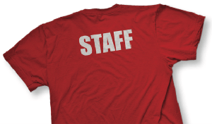 staff on back of camp t-shirt