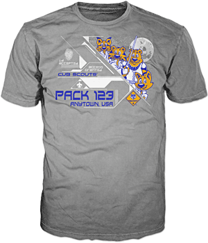 Cub Scout pack design on a B120 50/50 cotton-poly t-shirt