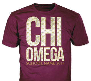 Chi Omega t-shirt design idea SP6265 on maroon t-shirts