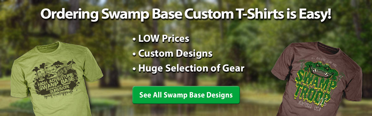 Swamp Base Adventure t-shirt ordering is easy • low prices • free shipping