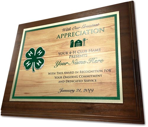 4-h club reward walnut plaque