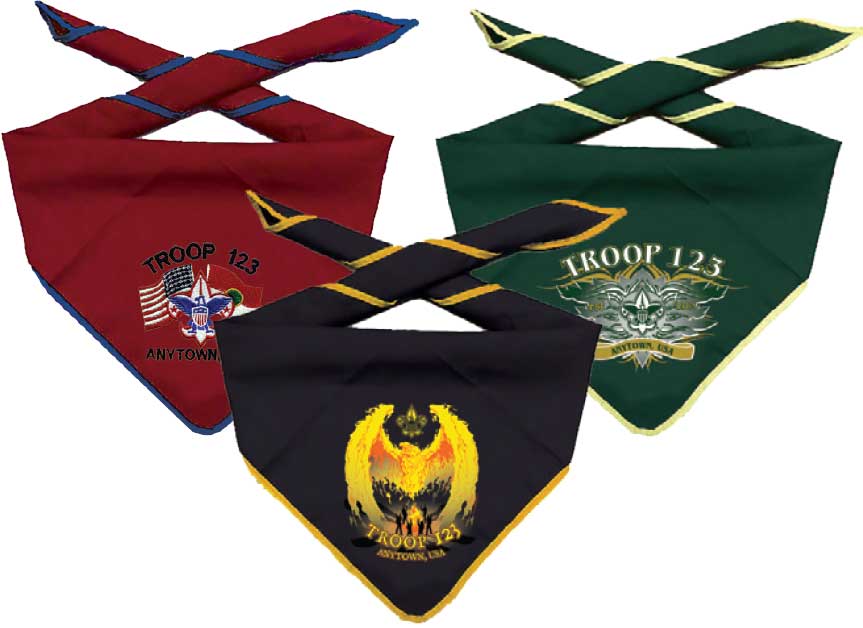 scout neckerchiefs with custom embroidered designs for scout troops and cub scout packs
