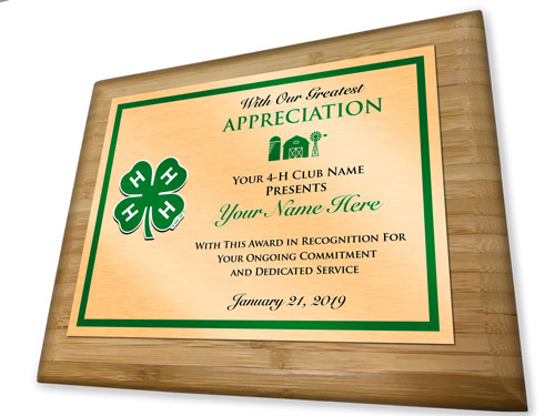 4-h club custom reward bamboo plaque