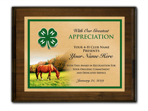 4-h custom walnut horizontal with horse background plaque