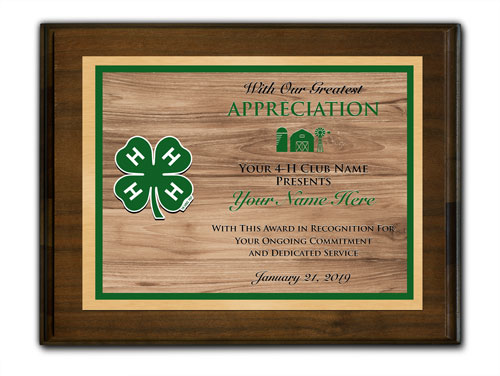 4-h custom walnut horizontal with wood background plaque