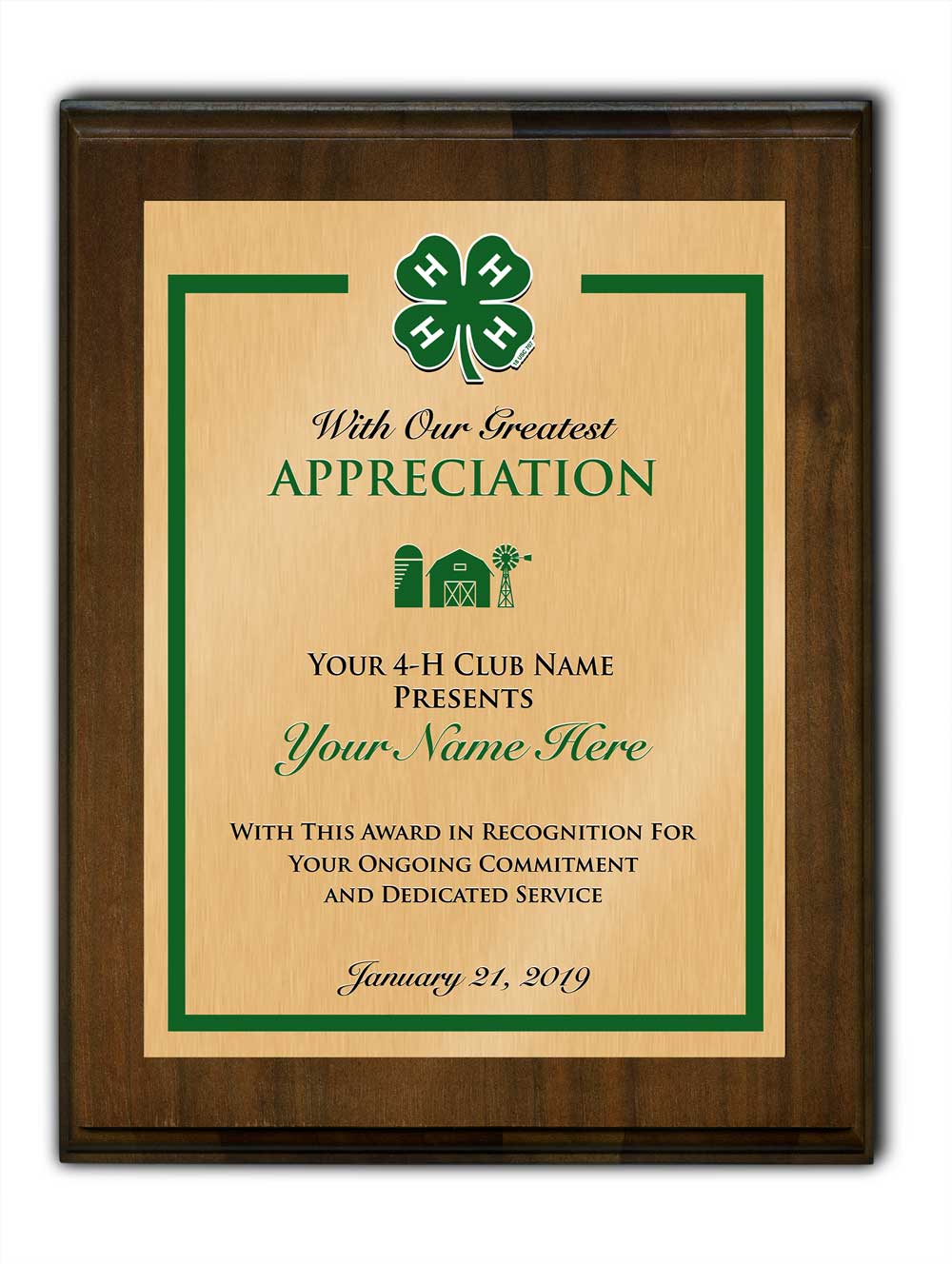 4-h custom walnut plaque standard vertical plaque