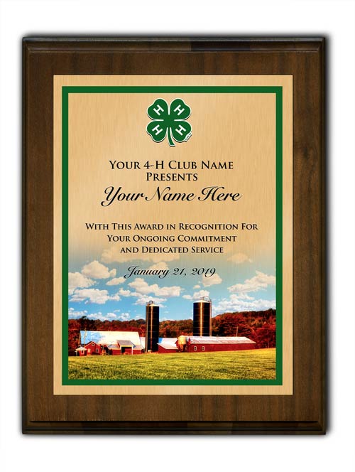 4-h custom walnut vertical with farm background plaque