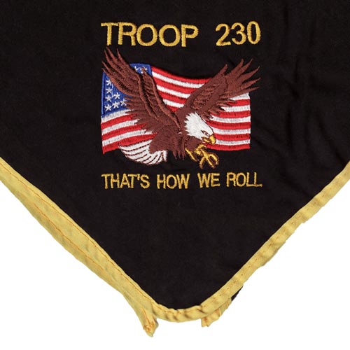 Custom neckerchief embroidered designs for scouts
