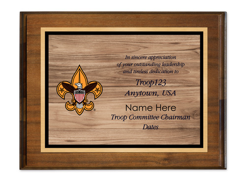 BSA troop committee chairman horizontal walnut plaque