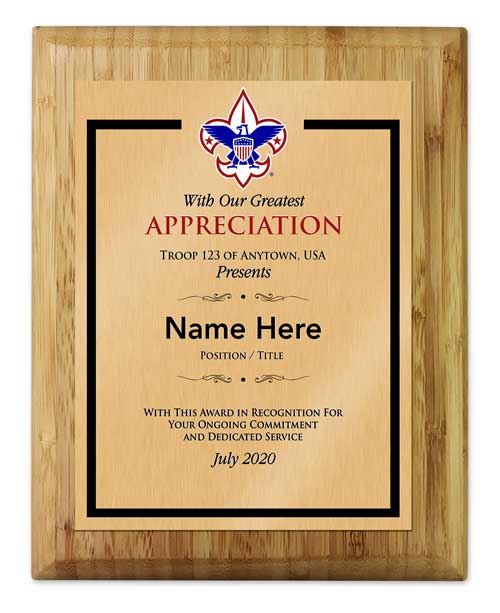 BSA vertical bamboo reward plaque