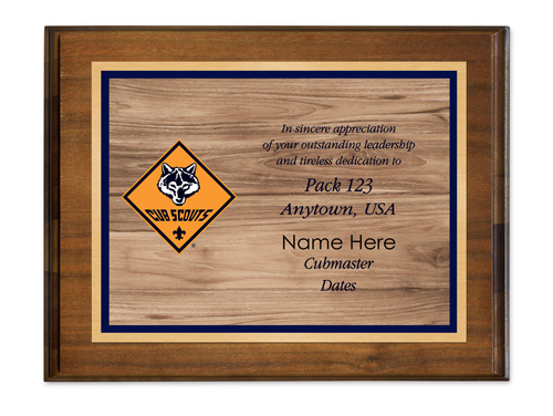 cubmaster custom walnut standard horizontal plaque