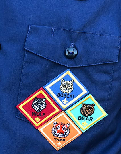 Cub scout left pocket showing rank badges