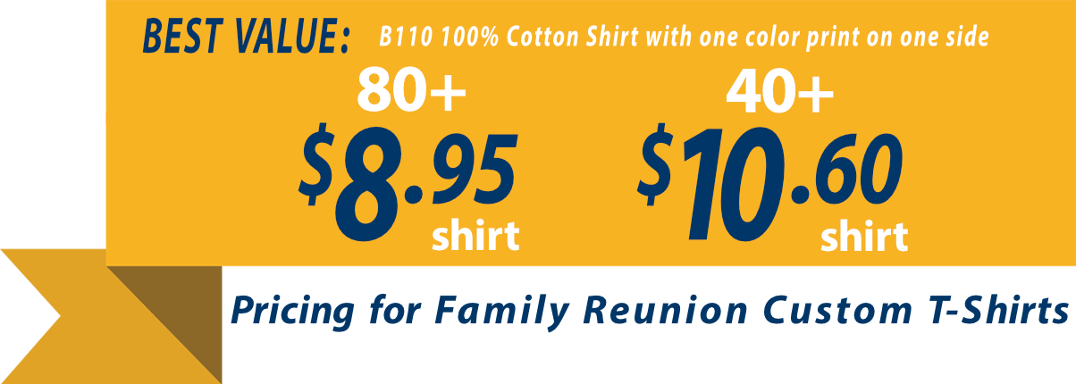 Custom family reunion t-shirt pricing as low as $8.95 each