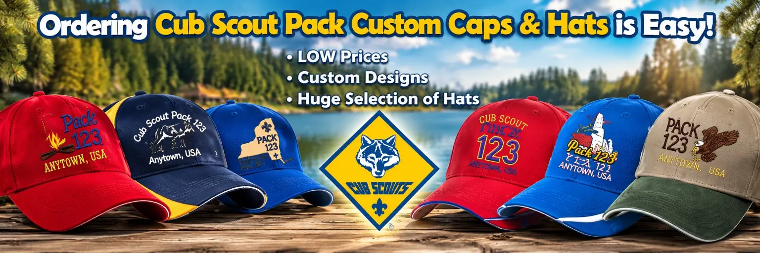 Custom embroidered hats and caps for Cub Scout Packs
