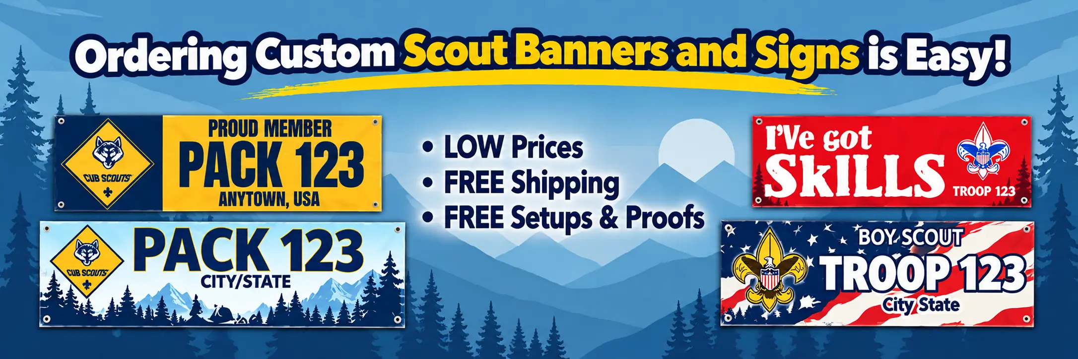 Custom Scout vinyl banners and stickers for Packs and Troops