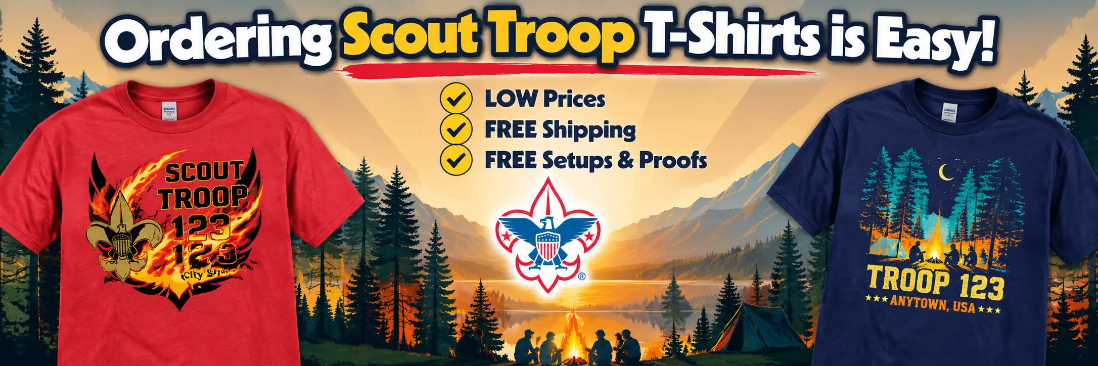 Ordering Scout Troop t-shirts is easy: custom Troop t-shirt designs with free shipping and free setups