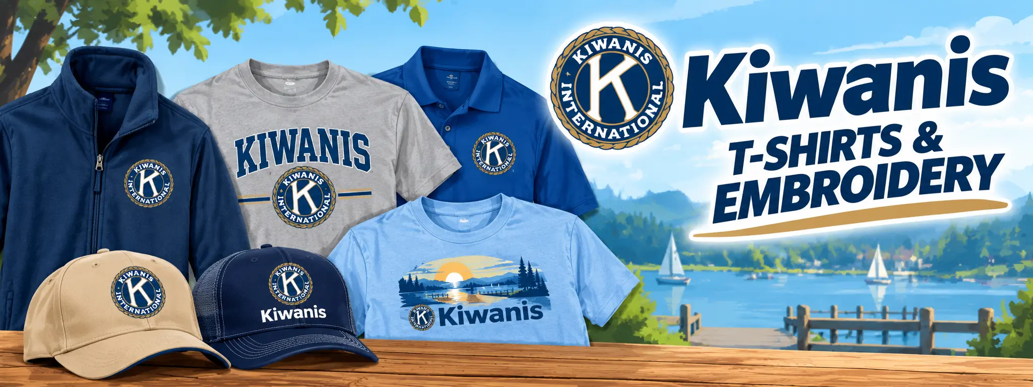 Custom Kiwanis t-shirts, polos, jackets and caps, printed and embroidered with the Kiwanis logo