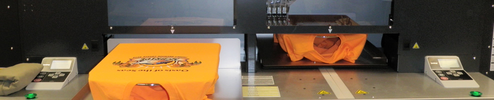 t-shirts being printed with the digital printing process