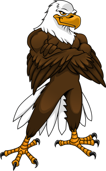 Cartoon Wood Badge Eagle with arms folded