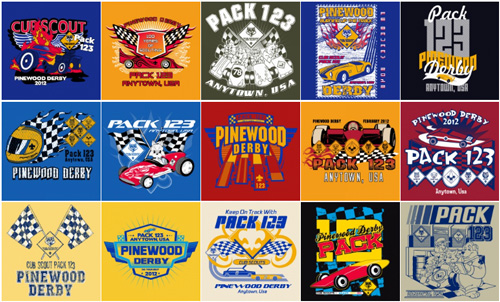 Pinewood derby cub scout pack t-shirt designs