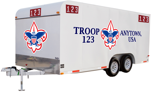 scout troop trailer with customer trailer graphics of a BSA logo