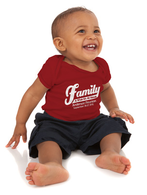 baby wearing custom family reunion t-shirt